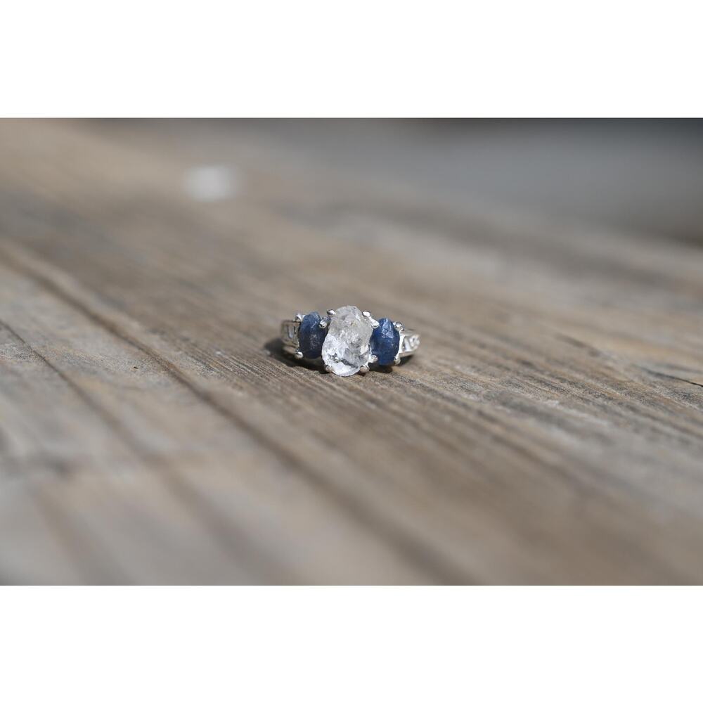 Engagement ring Burmese sapphire and Lake County diamond sterling silver